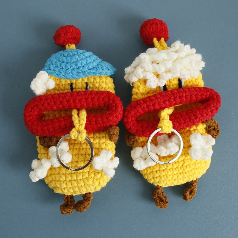 Cute Popcorn Keychain | Handmade Crochet Key Cover