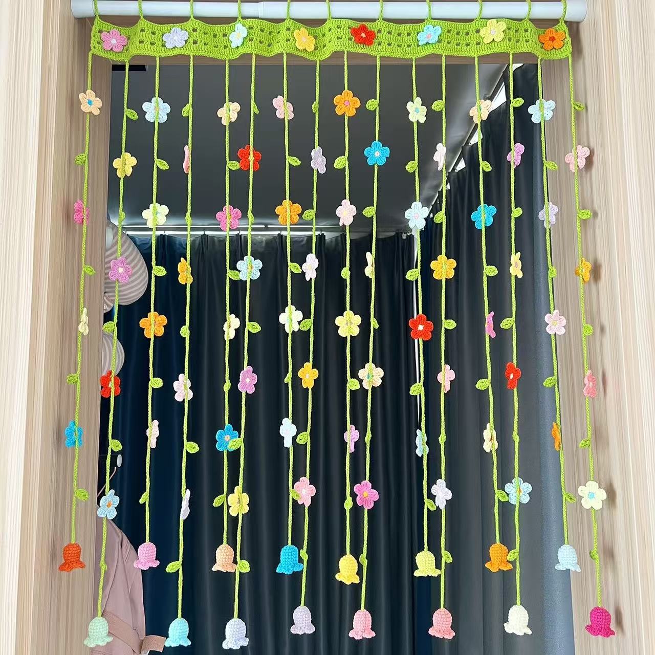 Handmade Fresh Floral Door Curtain, Warm Spring Bedroom Divider