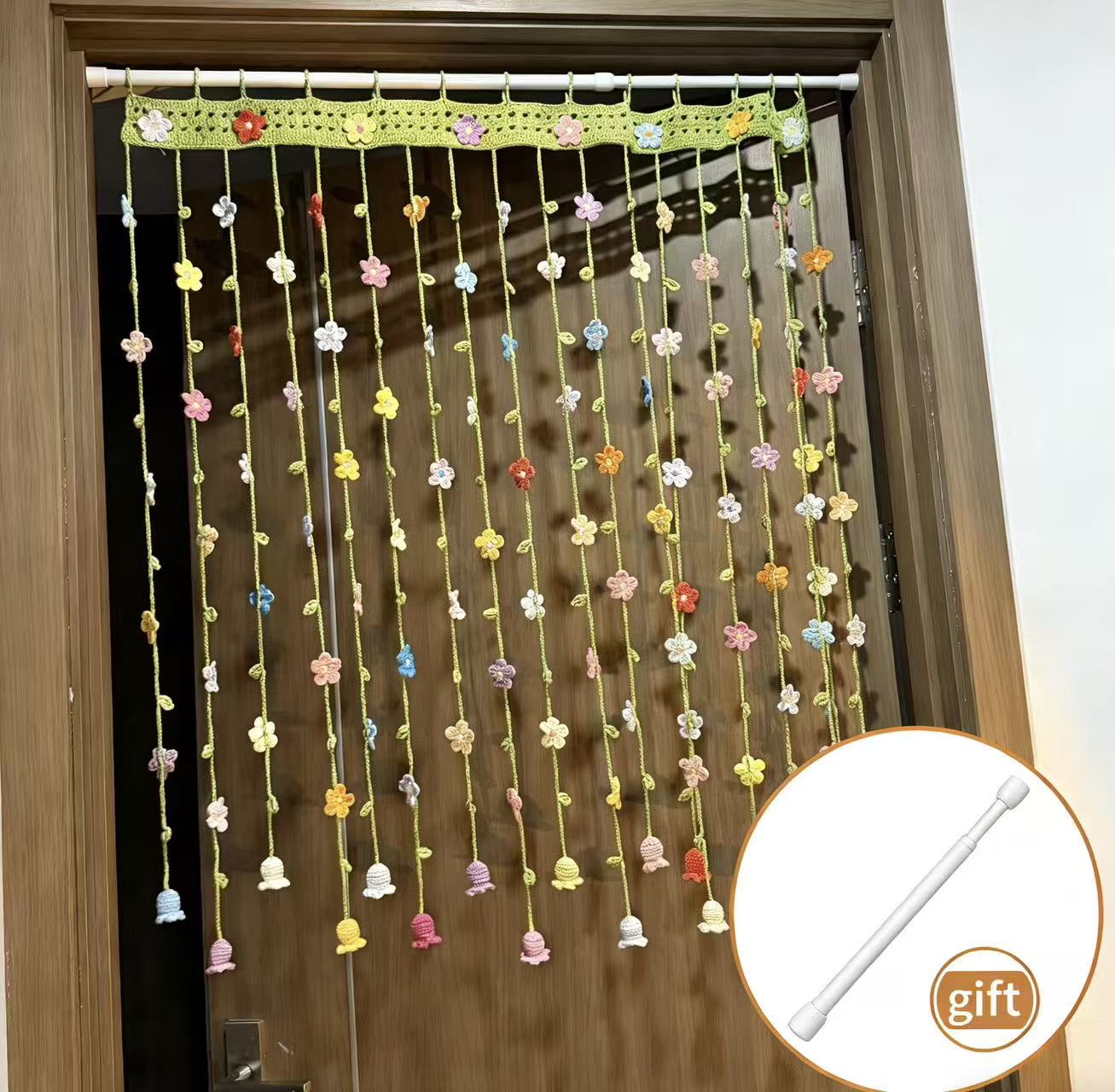 Handmade Fresh Floral Door Curtain, Warm Spring Bedroom Divider