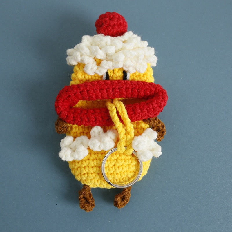 Unique Handmade Crochet Popcorn Sausage-Mouth Keychain | Quirky Bag Charm