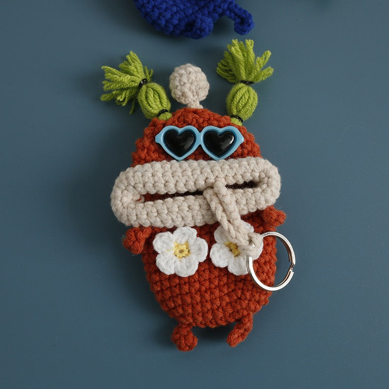 Handmade Adorable Cartoon Key Cover | Knitted Keychain