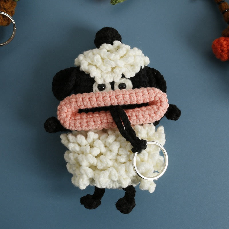 Handmade Adorable Cartoon Key Cover | Knitted Keychain