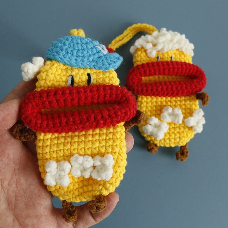 Cute Popcorn Keychain | Handmade Crochet Key Cover