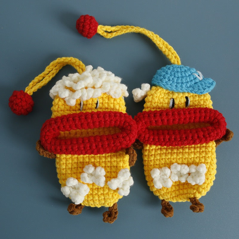 Cute Popcorn Keychain | Handmade Crochet Key Cover