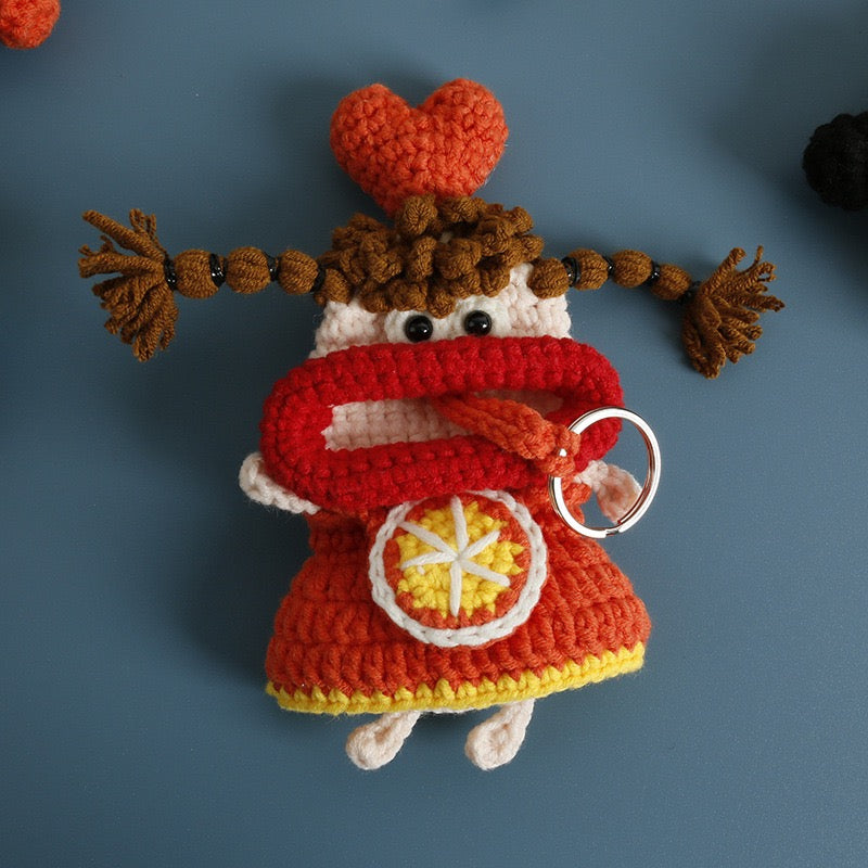 Handmade Adorable Cartoon Key Cover | Knitted Keychain